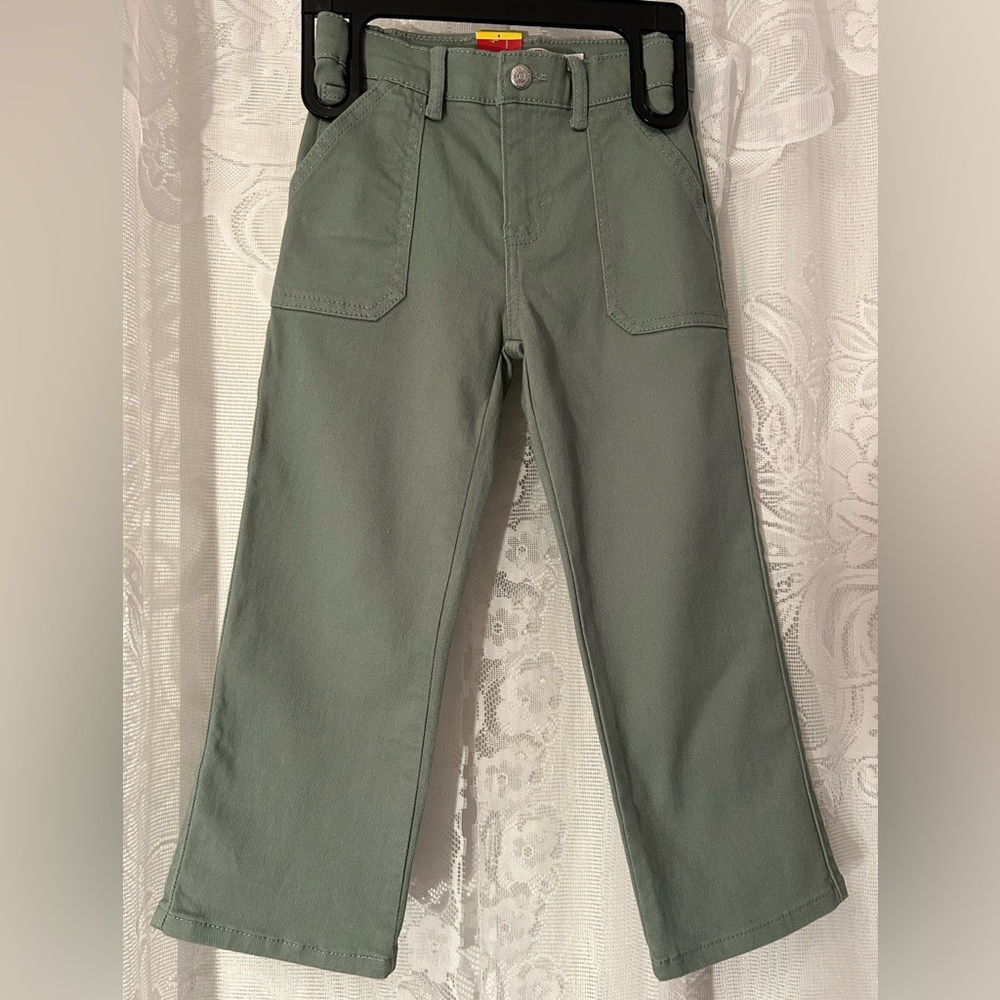 Levi’s Girls Carpenter Jeans Size 5 Sage Green Wide Leg Utility Pants NWT